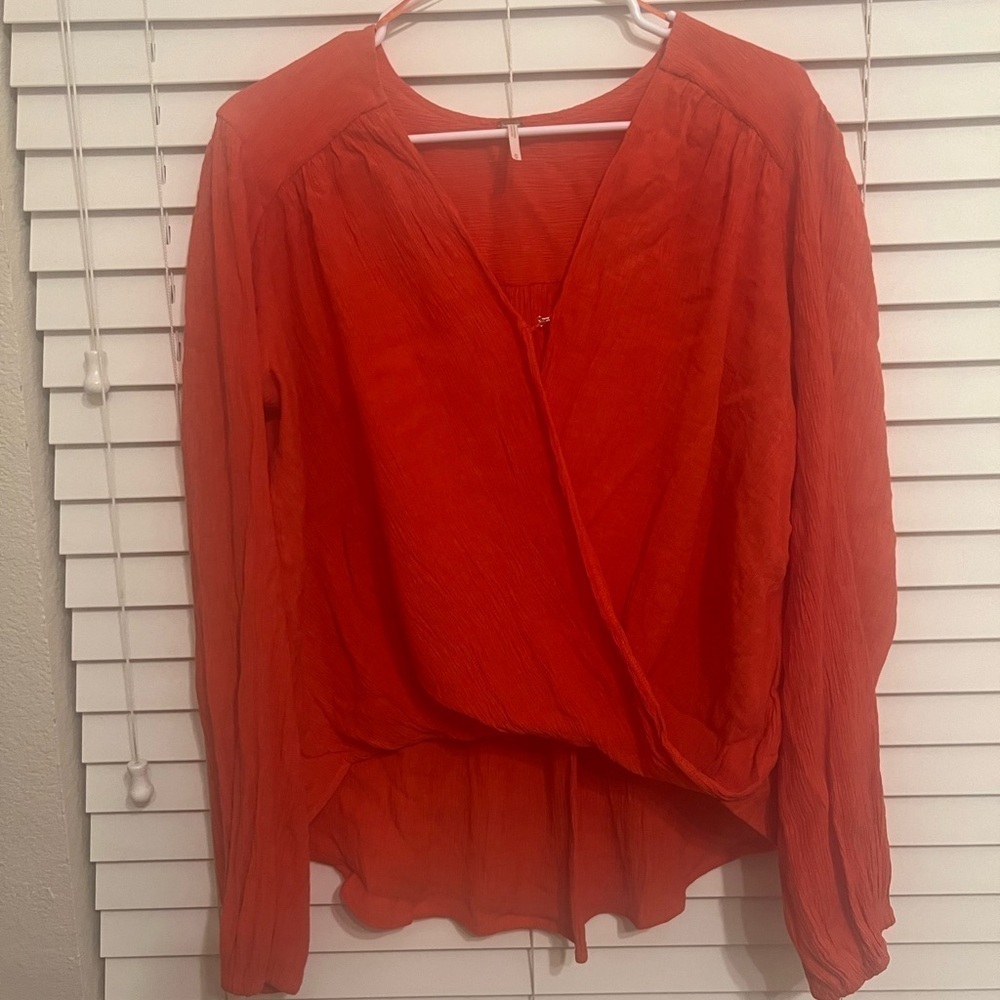 Free People "Check On It" Faux-Wrap Long Sleeve Top Flame Size M - Picture 6 of 16